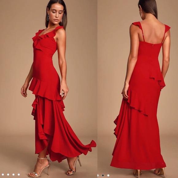 Lulus Dresses & Skirts - LuLu’s Calle Red Ruffled Sleeveless Maxi Dress NWT